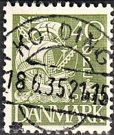 FRIMÆRKER DANMARK | 1933 - AFA 208 - Karavel 40 øre grøn Type I - Lux Stemplet Kolding